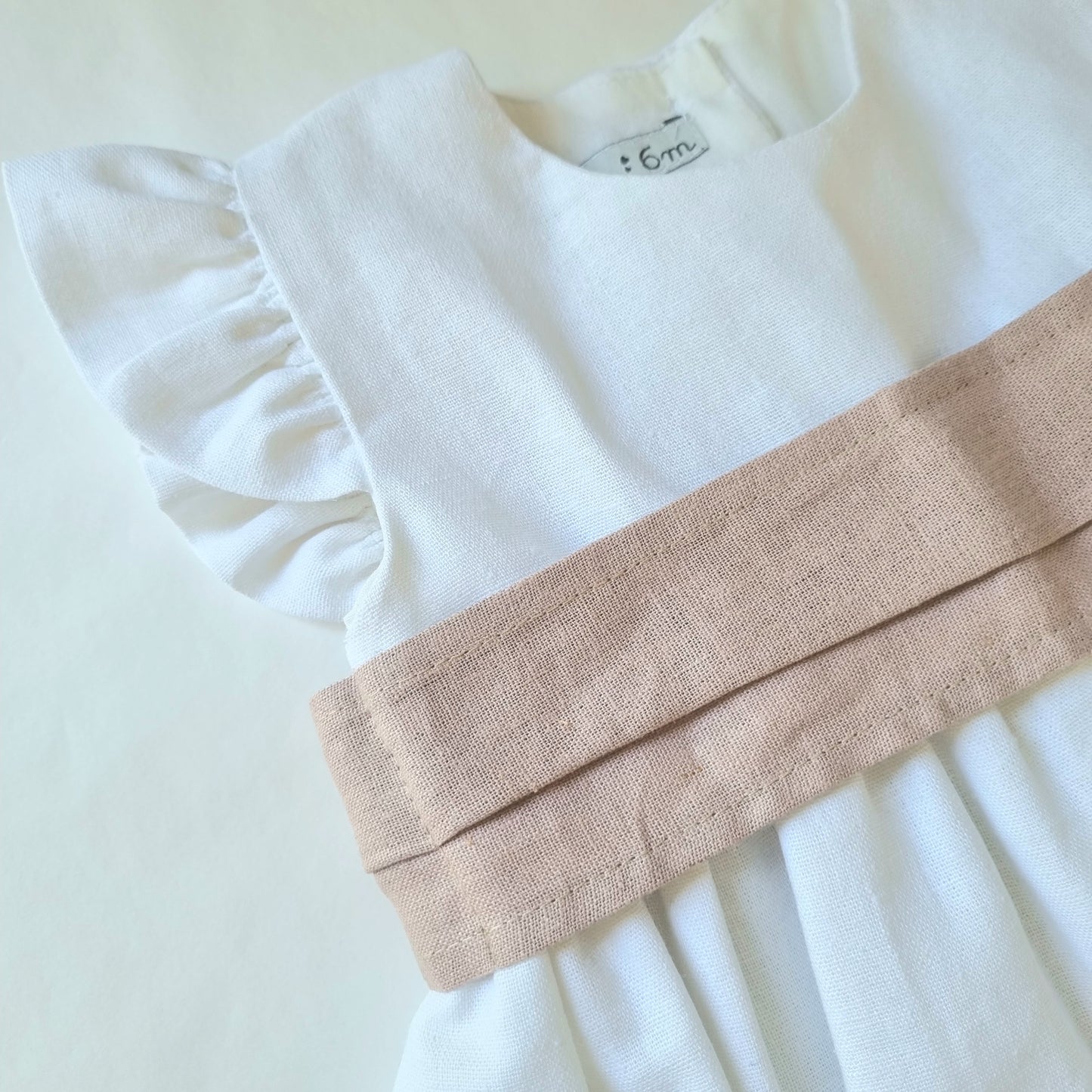 Vestido Lino Blanco Lazo Palo Rosa