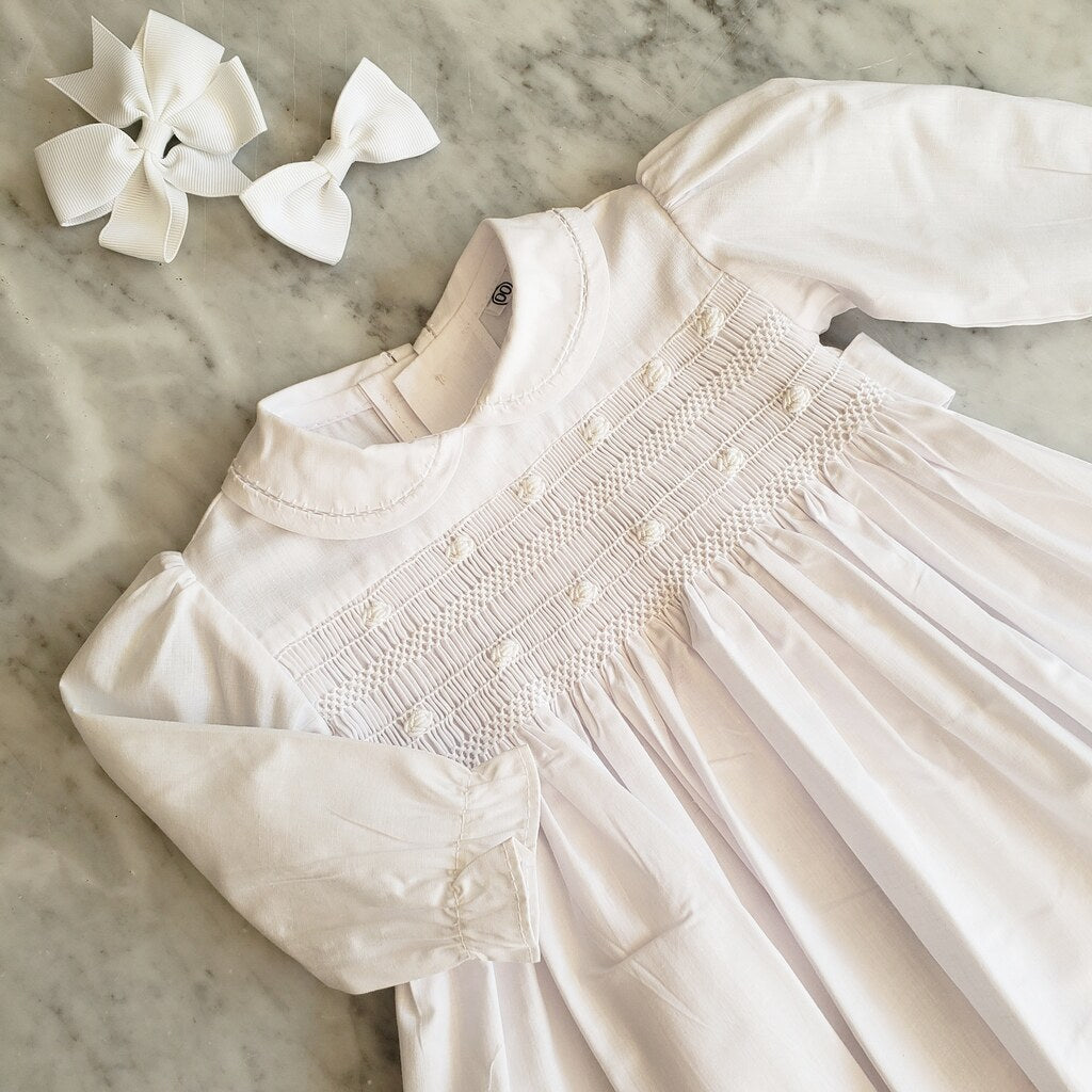 Vestido Punto Smock Bautizo manga larga