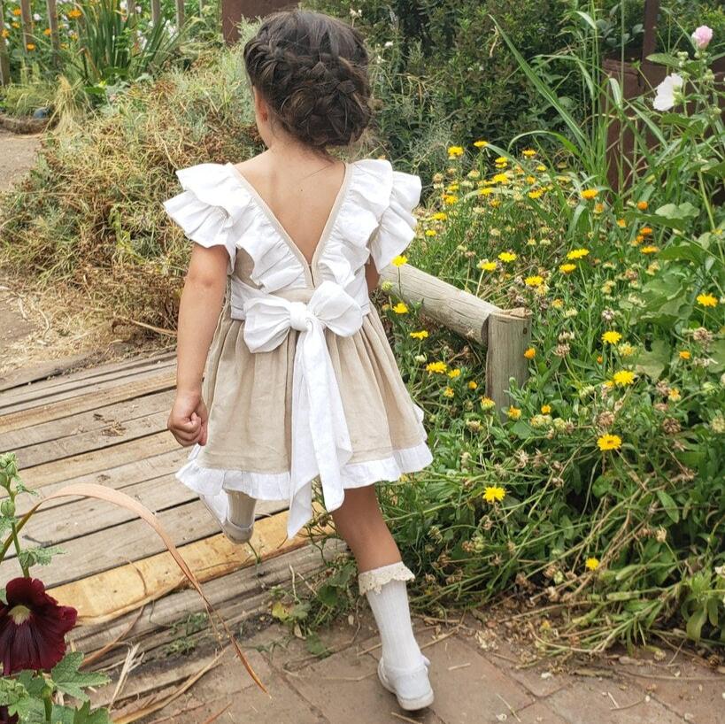 Vestido Lino Punto Smock Silvestre manga corta