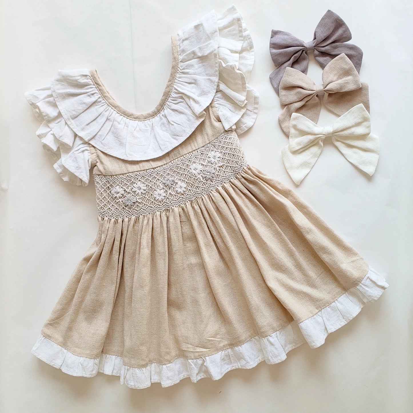 Vestido Lino Punto Smock Silvestre manga corta