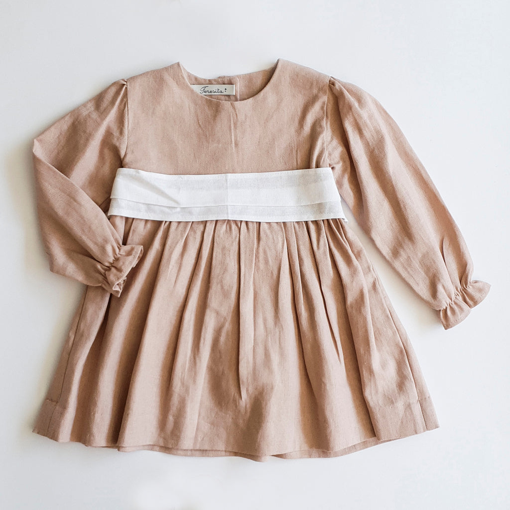 Vestido Lino Palo Rosa Manga larga