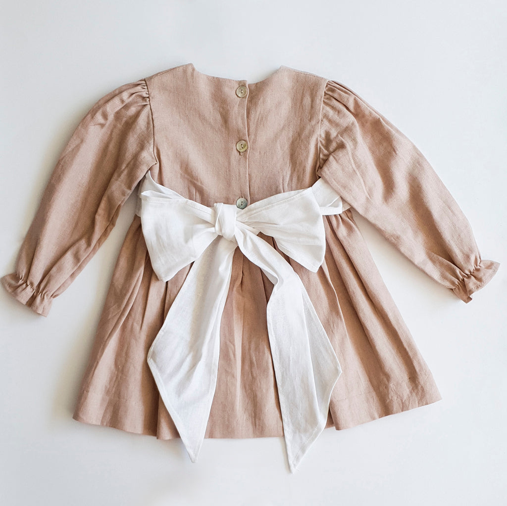 Vestido Lino Palo Rosa Manga larga