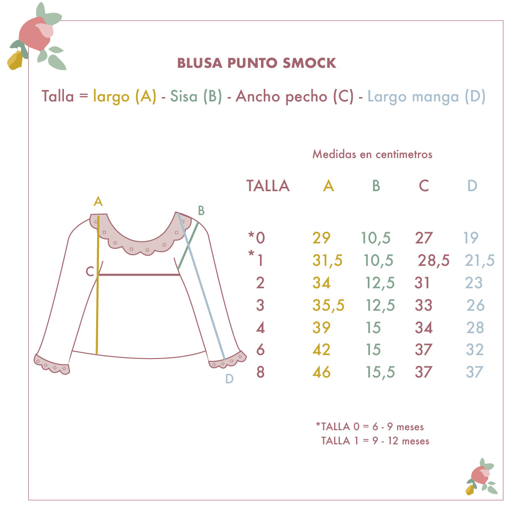Blusa punto smock Golondrina palo rosa manga larga
