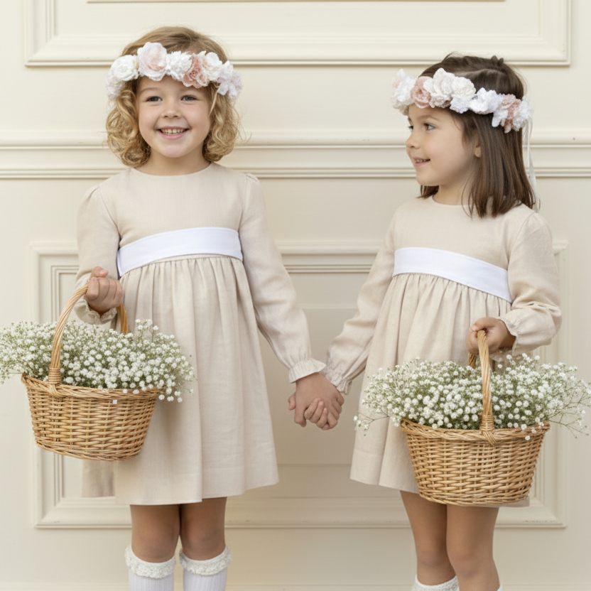 Vestido Lino Beige Manga larga