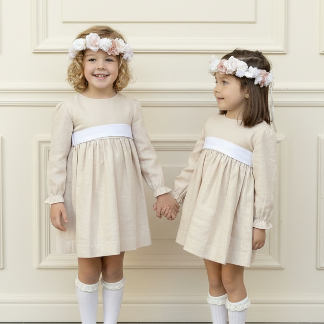 Vestido Lino Beige Manga larga