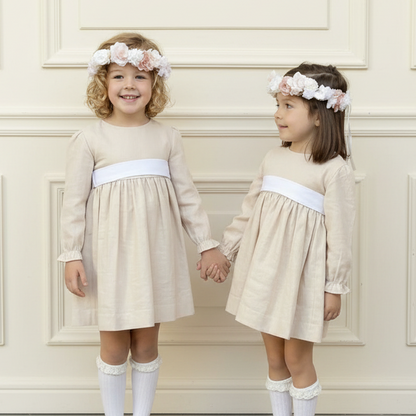 Vestido Lino Beige Manga larga