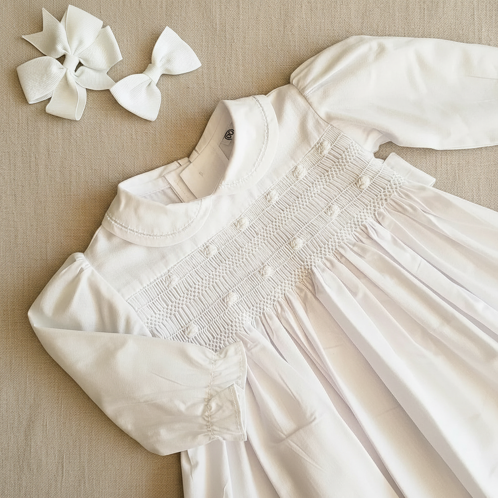 Vestido Blanca Bordado Manga Larga