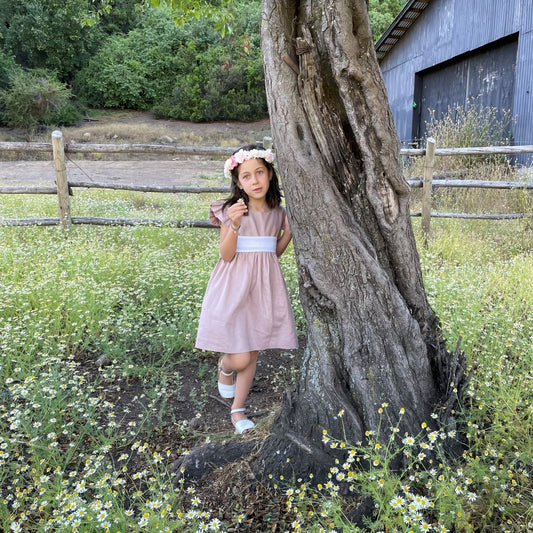 Vestido Lino Palo rosa Manga Corta