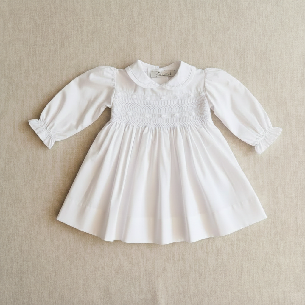 Vestido Blanca Bordado Manga Larga