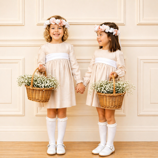 Vestido Lino Beige - Manga larga