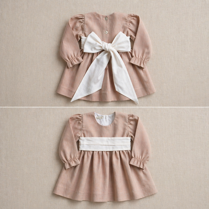 Vestido Lino Palo Rosa Manga larga