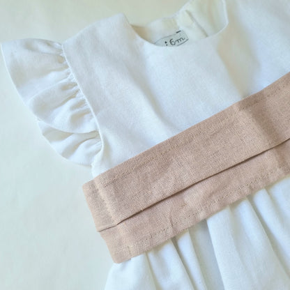 Vestido Lino Blanco Lazo Palo Rosa