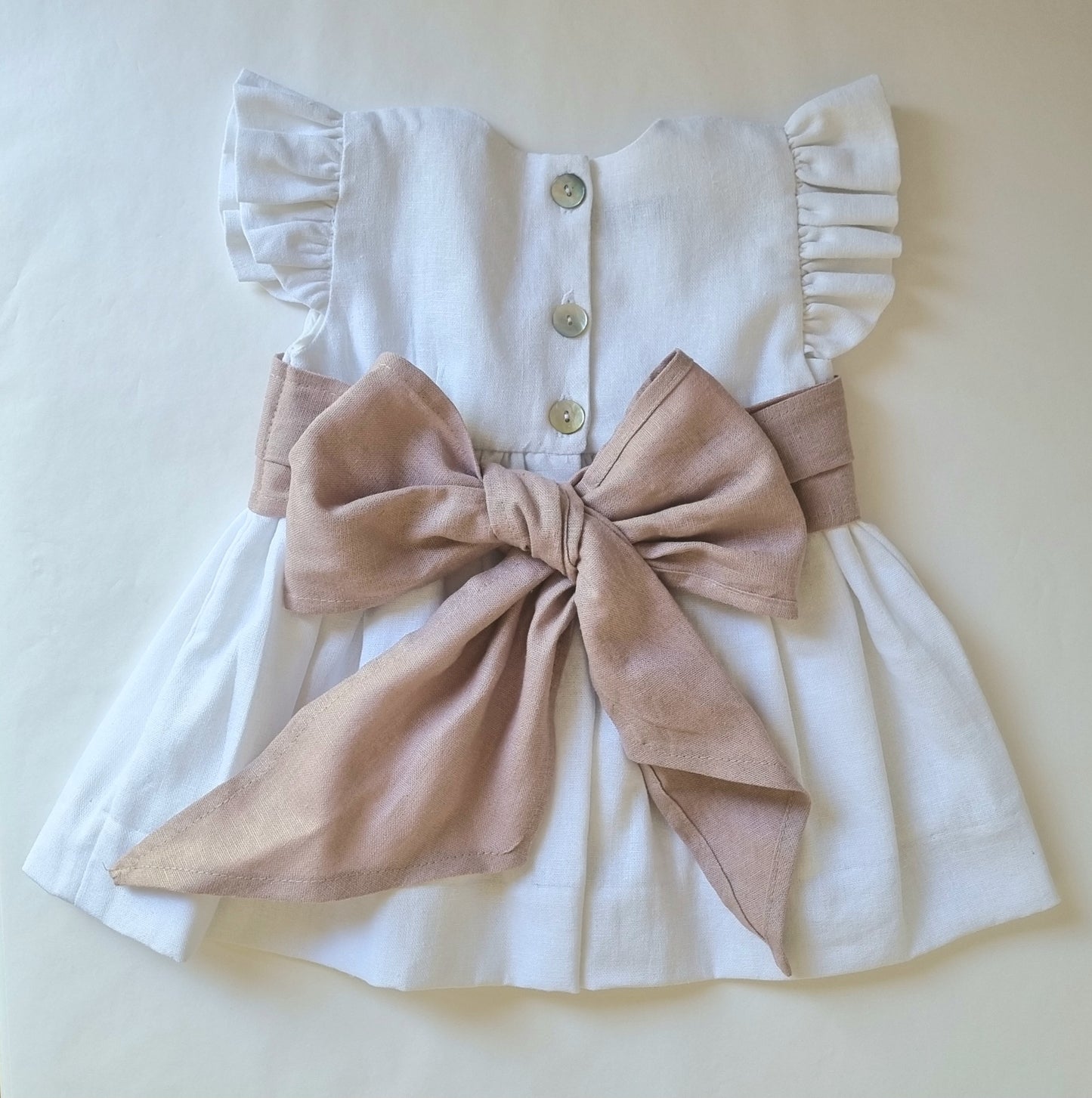 Vestido Lino Blanco Lazo Palo Rosa