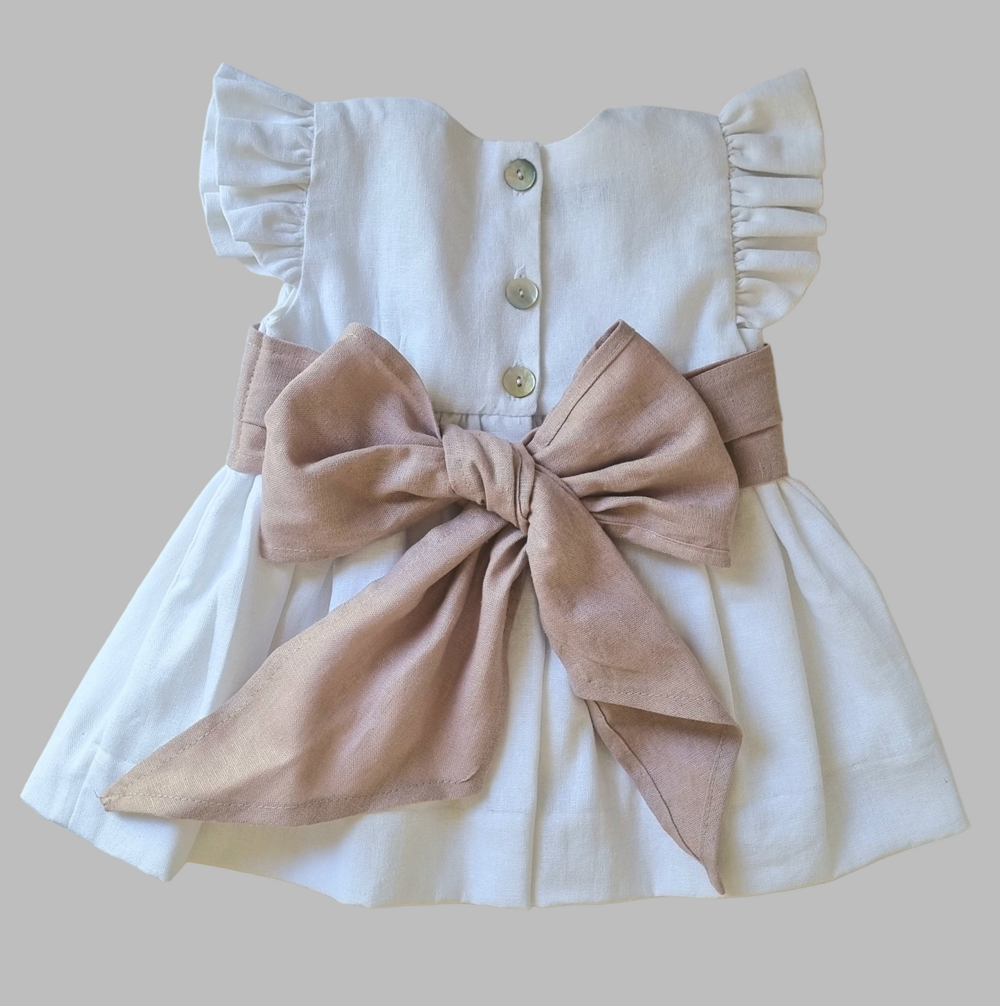 Vestido Lino Blanco Lazo Palo Rosa