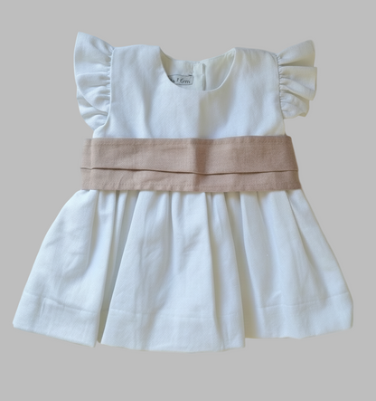 Vestido Lino Blanco Lazo Palo Rosa