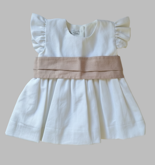 Vestido Lino Blanco Lazo Palo Rosa