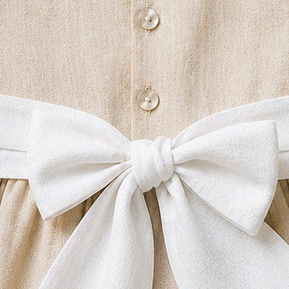 Vestido Lino - Beige - Lazo blanco - Manga larga