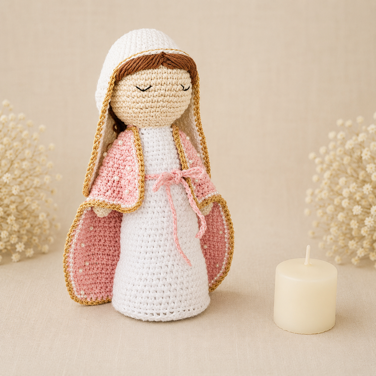 Virgen manto largo rosado