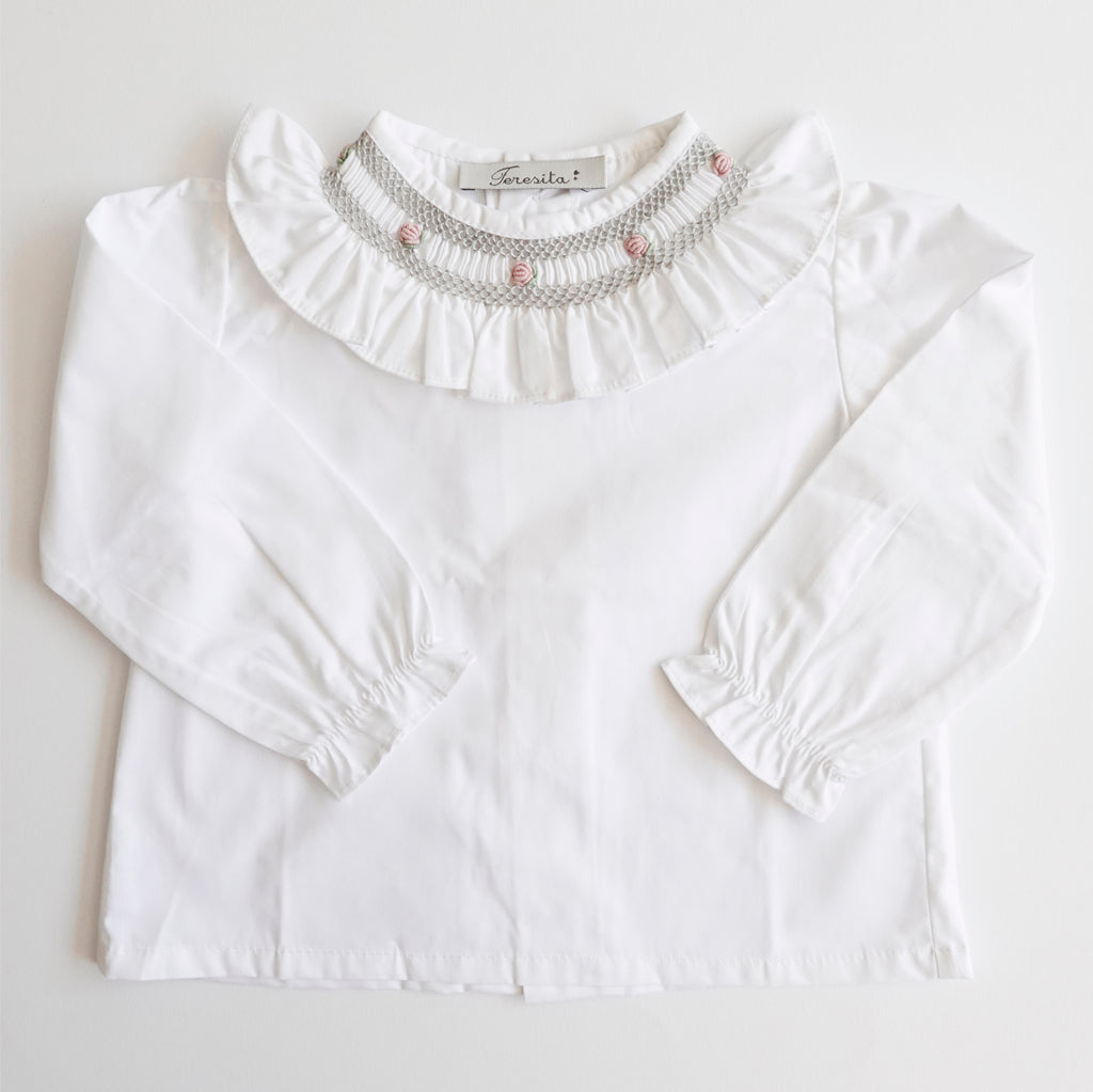 Blusa punto smock Paloma gris manga larga