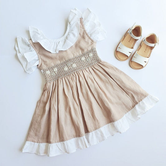 Vestido Lino Palo Rosa en Punto Smock
