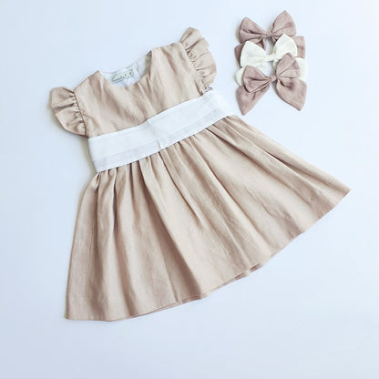Vestido Lino Palo rosa Manga Corta