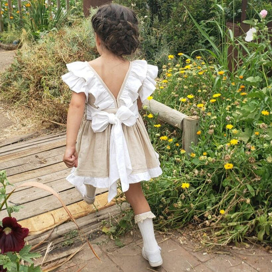 Vestido Lino Punto Smock Silvestre manga corta