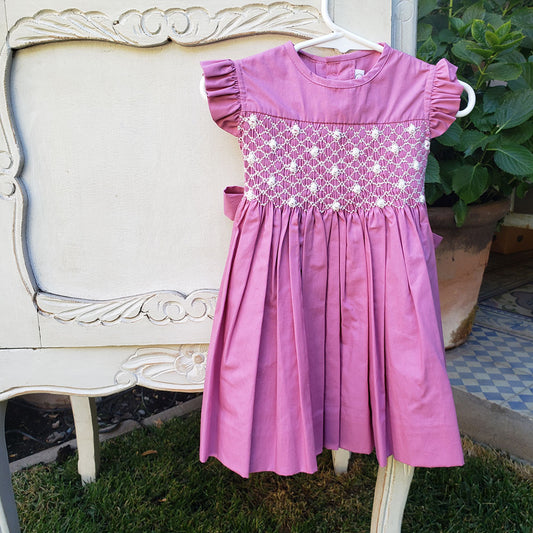 Vestido Punto Smock Berenjena