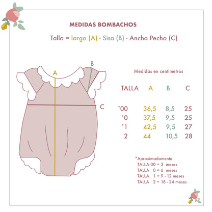 Tabla de medidas para bombachos de bebé, ideal para elegir la talla correcta en Teresita Petite.